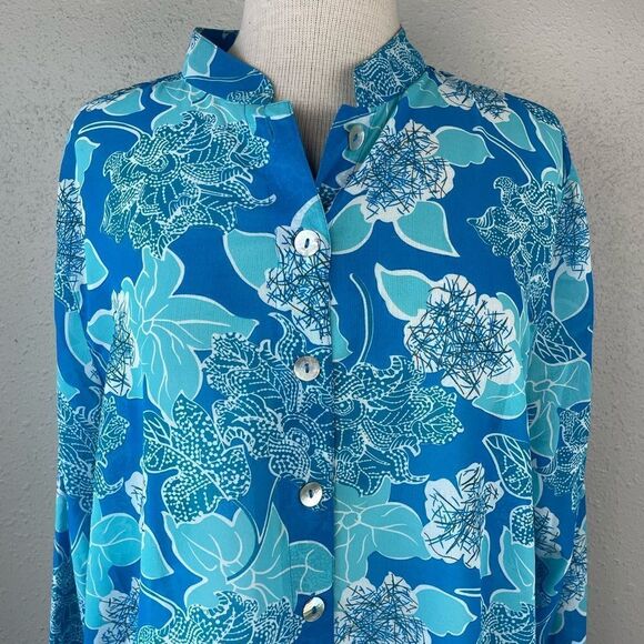 Draper’s & Damon’s Floral Collarless Button Down Shirt Size XL EUC - Picture 2 of 7